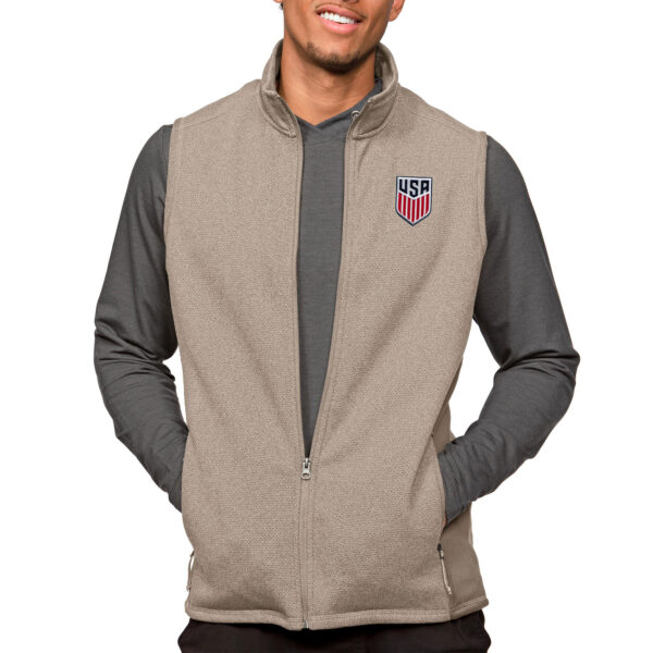 Men's Antigua Oatmeal USMNT Course Full-Zip Vest
