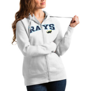 Women's Antigua White Tampa Bay Rays Team Logo Victory Full-Zip Hoodie