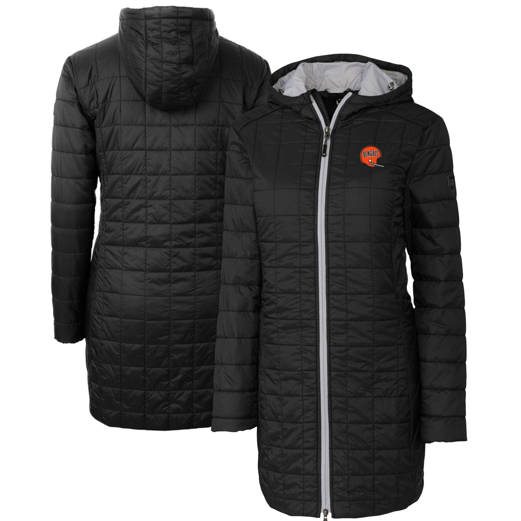 Women's Cutter & Buck Black Cincinnati Bengals Throwback Logo Rainier Primaloft Eco Full-Zip Hoodie Long Coat - Image 2