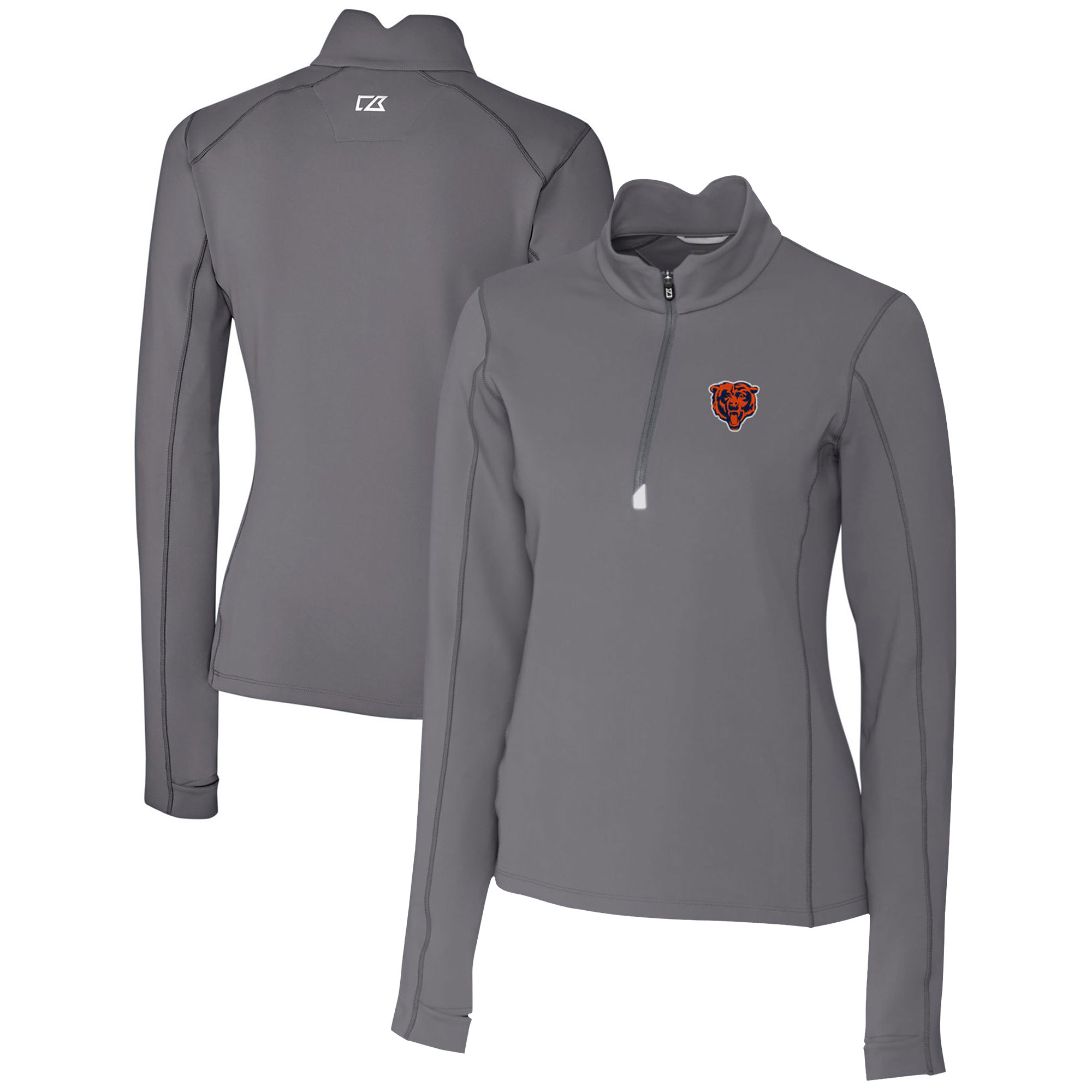 Women's Cutter & Buck Steel Chicago Bears Throwback Logo Traverse Stretch Quarter-Zip Pullover Top