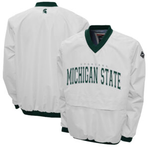 Men's Franchise Club White Michigan State Spartans Members Windshell V-Neck Pullover Jacket