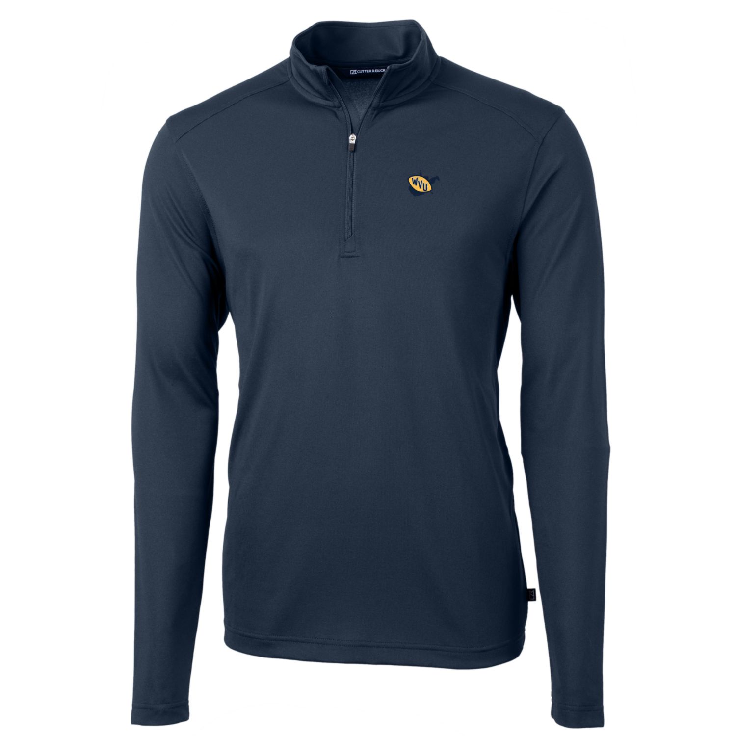 Men's Cutter & Buck Navy West Virginia Mountaineers Virtue Eco Pique Recycled Quarter-Zip Pullover Top - Image 6