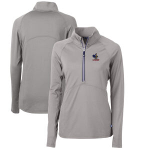 Women's Cutter & Buck Gray Delaware Fightin' Blue Hens Adapt Eco Knit Stretch Recycled Half-Zip Pullover Top
