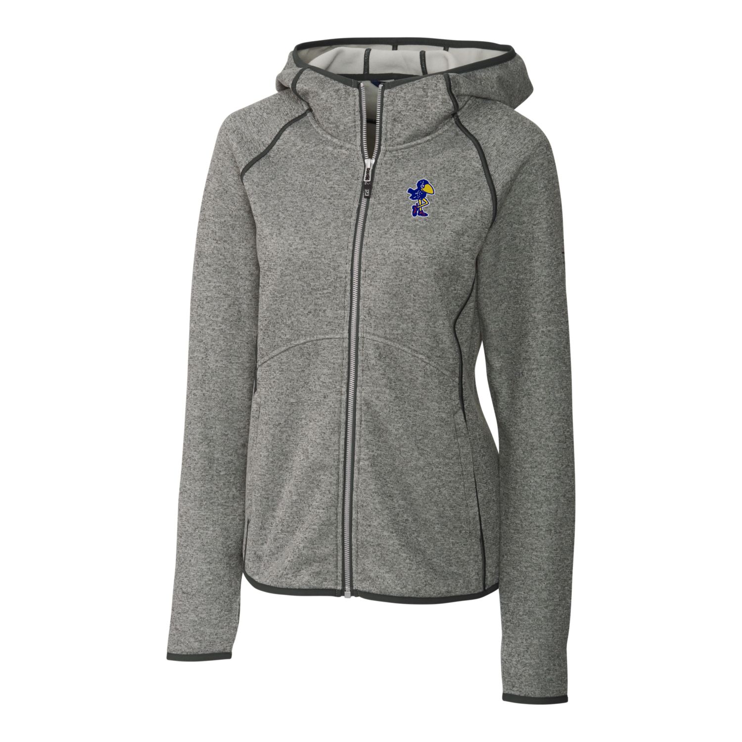 Women's Cutter & Buck Heather Gray Kansas Jayhawks Mainsail Sweater-Knit Full-Zip Hoodie - Image 3