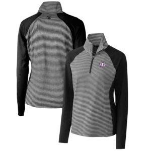 Women's Cutter & Buck Black TCU Horned Frogs Forge Tonal Stripe Stretch Half-Zip Pullover Top