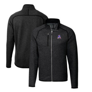 Men's Cutter & Buck Heather Charcoal New England Patriots Throwback Logo Mainsail Sweater-Knit Big & Tall Full-Zip Pullover Jacket