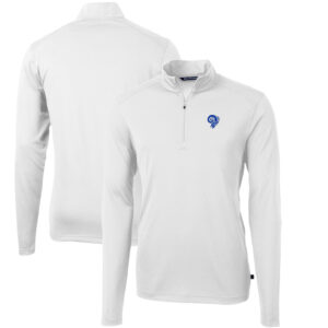 Men's Cutter & Buck White Los Angeles Rams Throwback Logo Virtue Eco Pique Recycled Quarter-Zip Big & Tall Pullover Top
