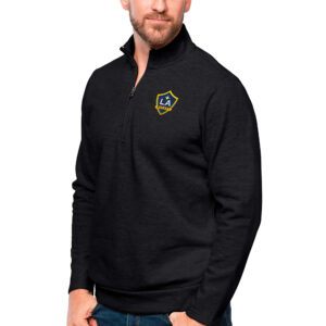 Men's Antigua Heather Black LA Galaxy Primary Team Logo Gambit Quarter-Zip Pullover Top