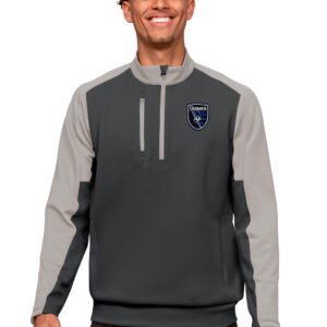 Men's Antigua Charcoal/Silver San Jose Earthquakes Primary Team Logo Team Quarter-Zip Pullover Top
