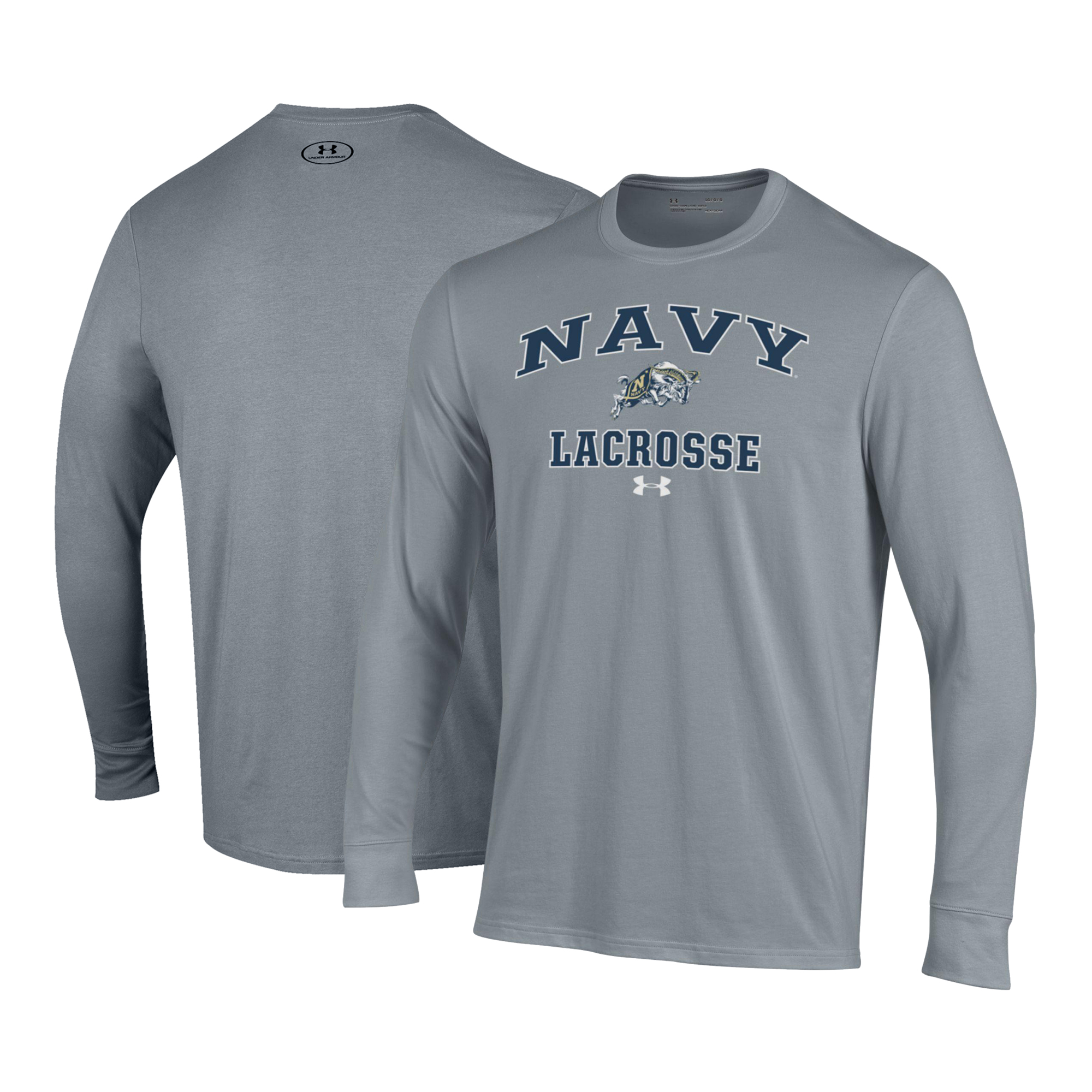 Men's Under Armour Gray Navy Midshipmen Lacrosse Arch Over Performance Long Sleeve T-Shirt - Image 5