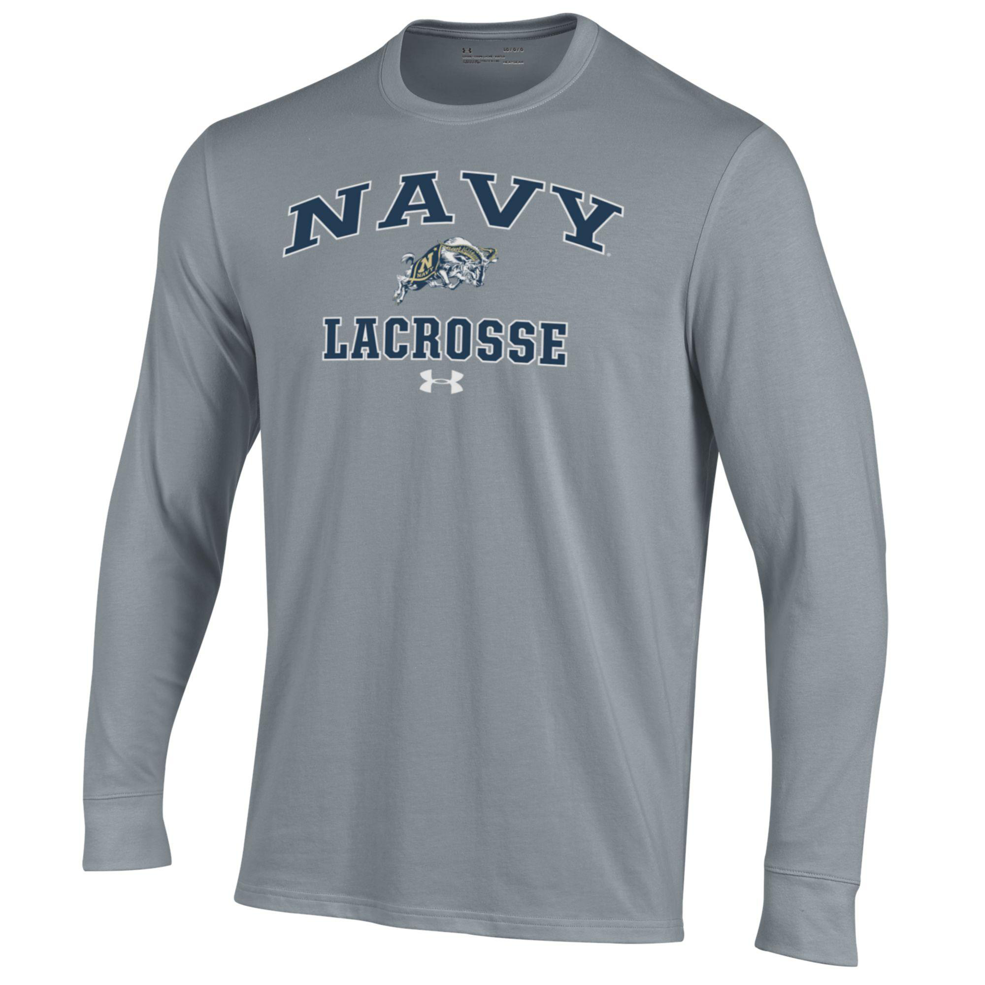 Men's Under Armour Gray Navy Midshipmen Lacrosse Arch Over Performance Long Sleeve T-Shirt - Image 6