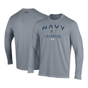 Men's Under Armour Gray Navy Midshipmen Lacrosse Arch Over Performance Long Sleeve T-Shirt