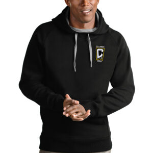Men's Antigua Black Columbus Crew Logo Victory Pullover Hoodie