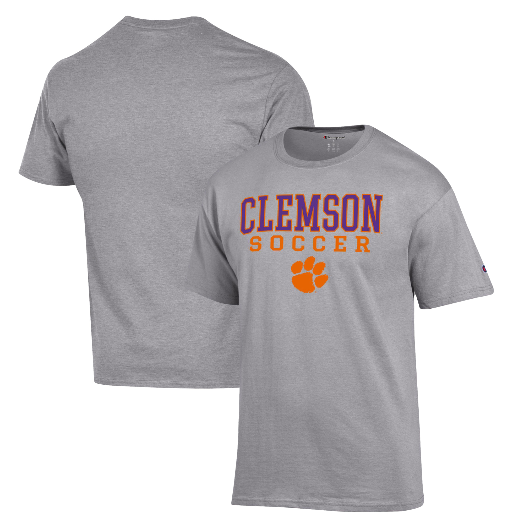 Men's Champion Gray Clemson Tigers Soccer Stack Logo T-Shirt - Image 2