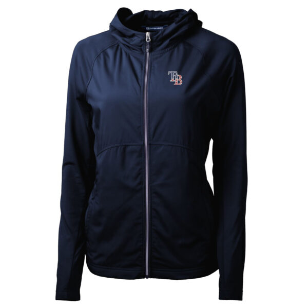 Women's Cutter & Buck Navy Tampa Bay Rays Americana Logo Adapt Eco Knit Hybrid Recycled Full-Zip Hoodie - Image 6