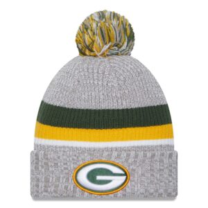 Men's New Era Heather Gray Green Bay Packers Cuffed Knit Hat with Pom