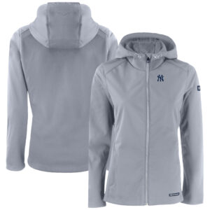 Women's Cutter & Buck  Gray New York Yankees Evoke Eco Softshell Recycled Full-Zip Jacket