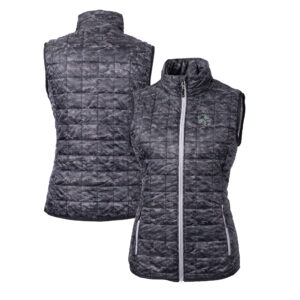 Women's Cutter & Buck  Black Carolina Panthers Helmet Logo Rainier PrimaLoft Eco Insulated Full-Zip Puffer Vest