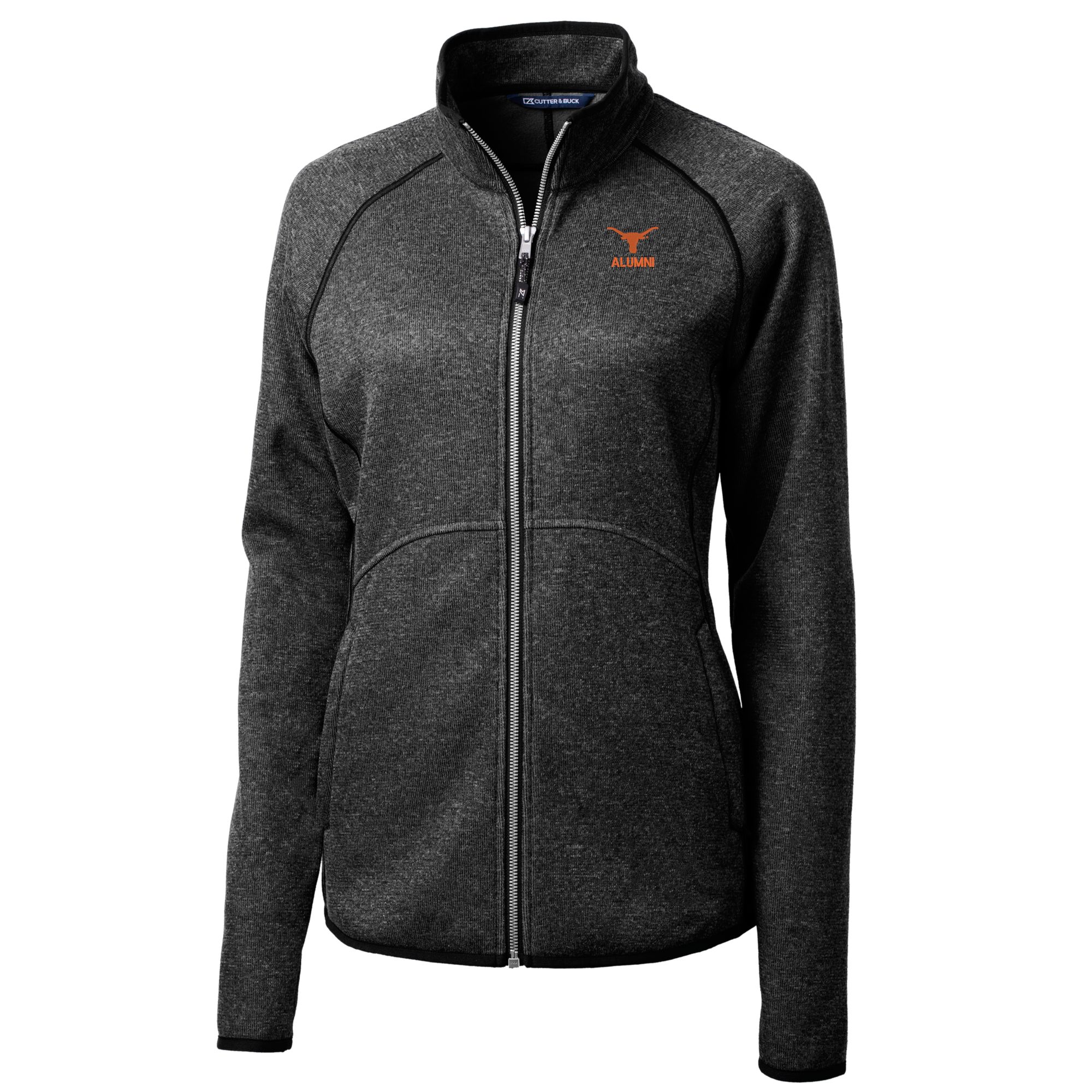 Women's Cutter & Buck Heather Charcoal Texas Longhorns Alumni Mainsail Sweater-Knit Full-Zip Jacket - Image 6