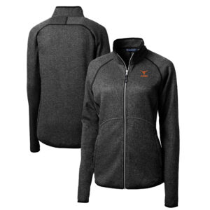 Women's Cutter & Buck  Heather Charcoal Texas Longhorns Alumni Mainsail Sweater-Knit Full-Zip Jacket
