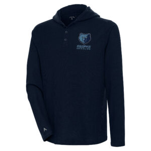 Men's Antigua  Navy Memphis Grizzlies Strong Hold Long Sleeve Henley Hoodie T-Shirt