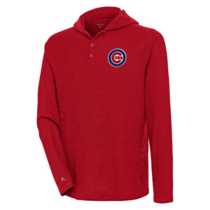 Men's Antigua  Red Chicago Cubs Strong Hold Long Sleeve Henley Hoodie T-Shirt