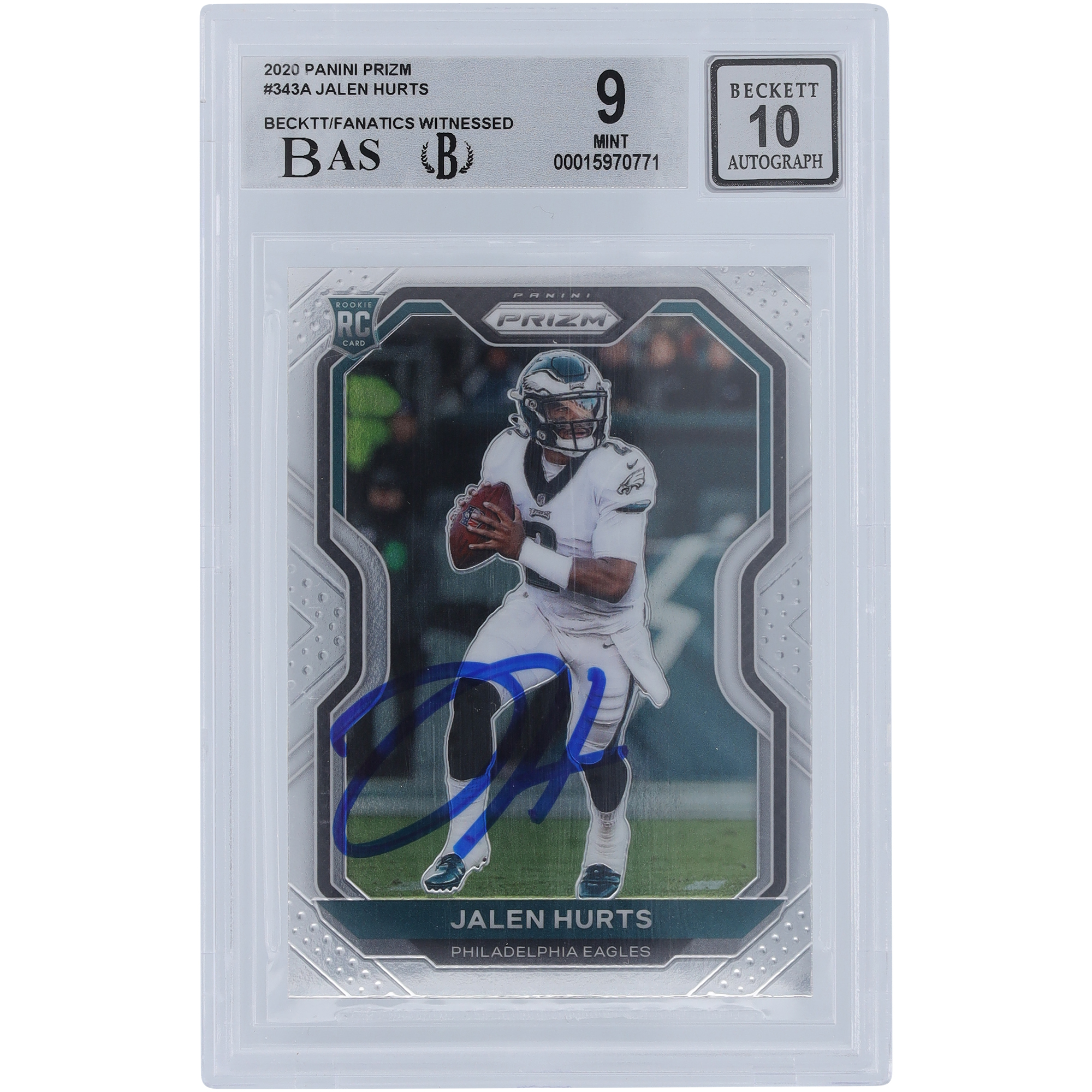 Jalen Hurts Philadelphia Eagles Autographed 2020 Panini Prizm #343 Beckett Fanatics Witnessed Authenticated 9/10 Rookie Card - 9,9,9.5,9 Subgrades - Image 4