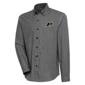 Men's Antigua Black/White Purdue Boilermakers Compression Long Sleeve Button-Down Shirt