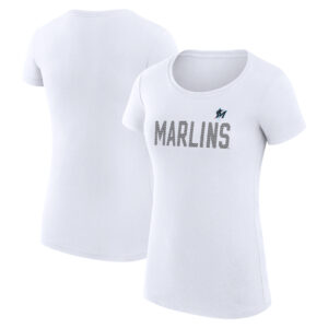 Women's G-III 4Her by Carl Banks  White Miami Marlins Dot Print Fitted T-Shirt