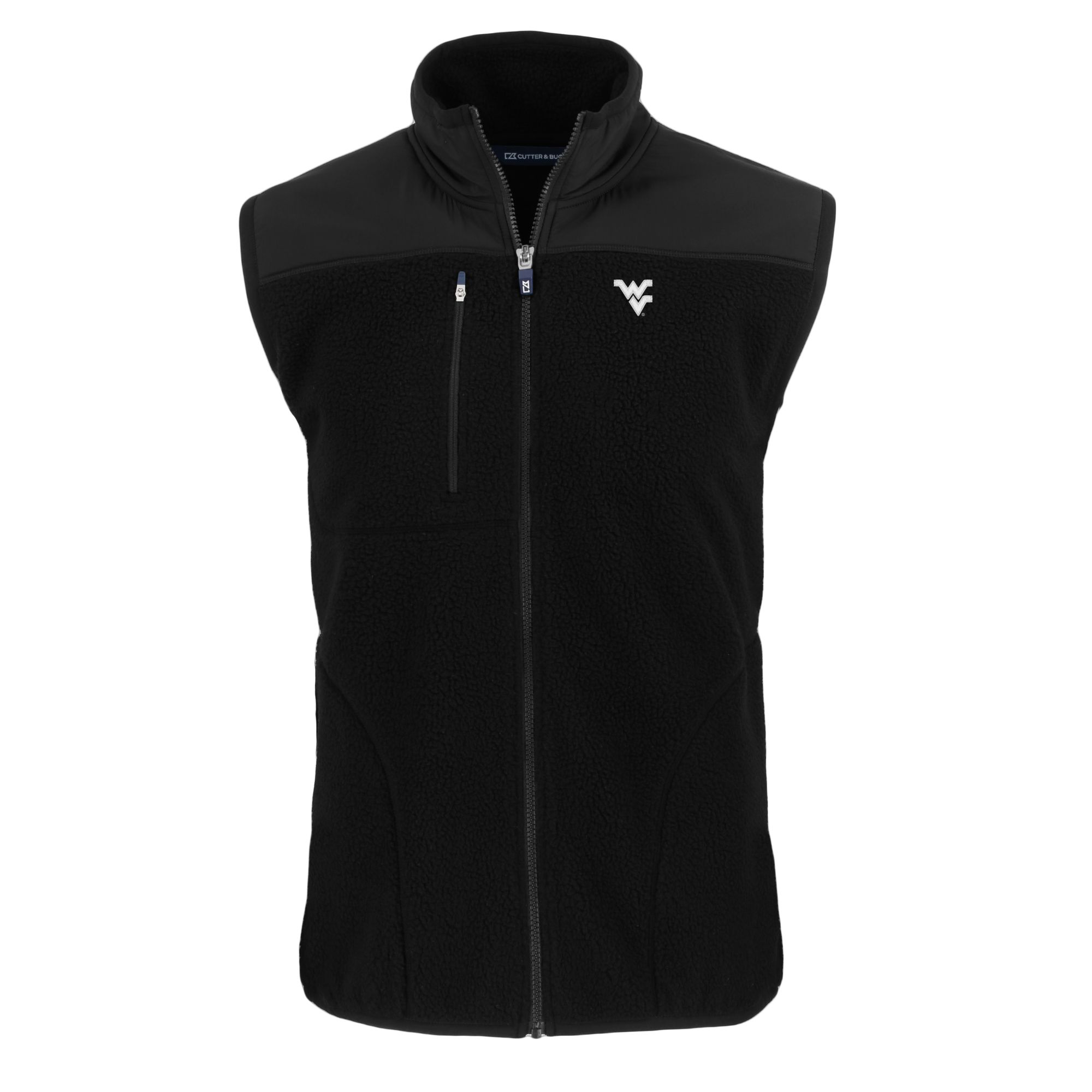 Men's Cutter & Buck Black West Virginia Mountaineers Big & Tall Cascade Eco Sherpa Fleece Full-Zip Vest - Image 3