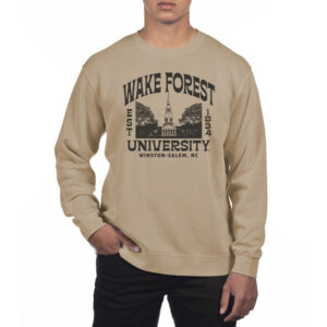 Men's Uscape Apparel Cream Wake Forest Demon Deacons Pigment Dyed Fleece Crew Neck Sweatshirt