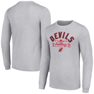Men's Starter  Heather Gray New Jersey Devils Puck Long Sleeve T-Shirt