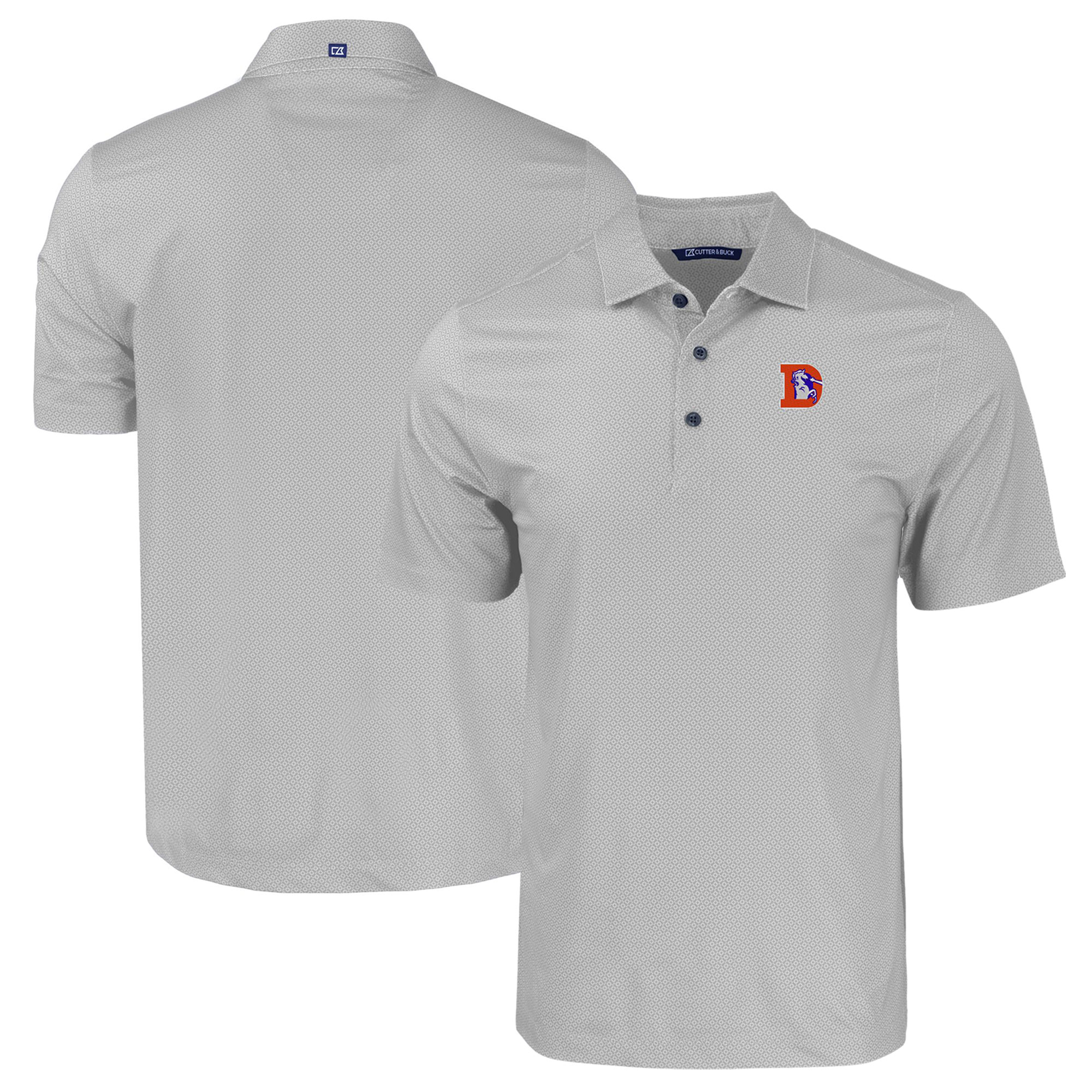 Men's Cutter & Buck Gray Denver Broncos Throwback Big & Tall Pike Eco Tonal Geo Print Stretch Recycled Polo - Image 5