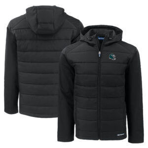 Men's Cutter & Buck Black Philadelphia Eagles Helmet Evoke Hybrid Eco Softshell Recycled Full-Zip Hoodie Jacket