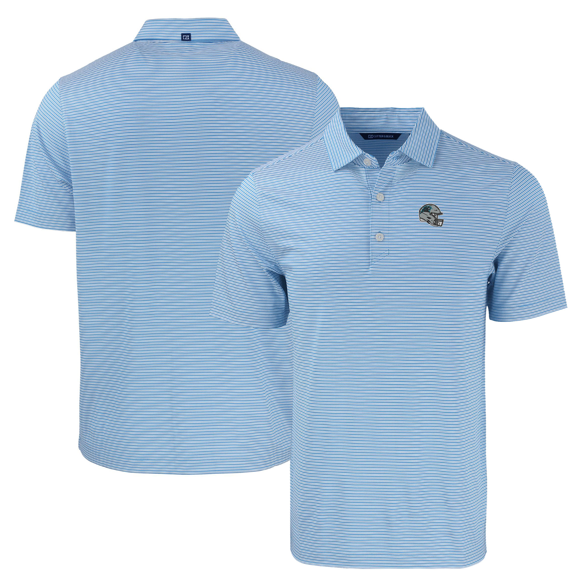 Men's Cutter & Buck Blue/White Carolina Panthers Helmet Forge Eco Double Stripe Stretch Recycled Polo - Image 5