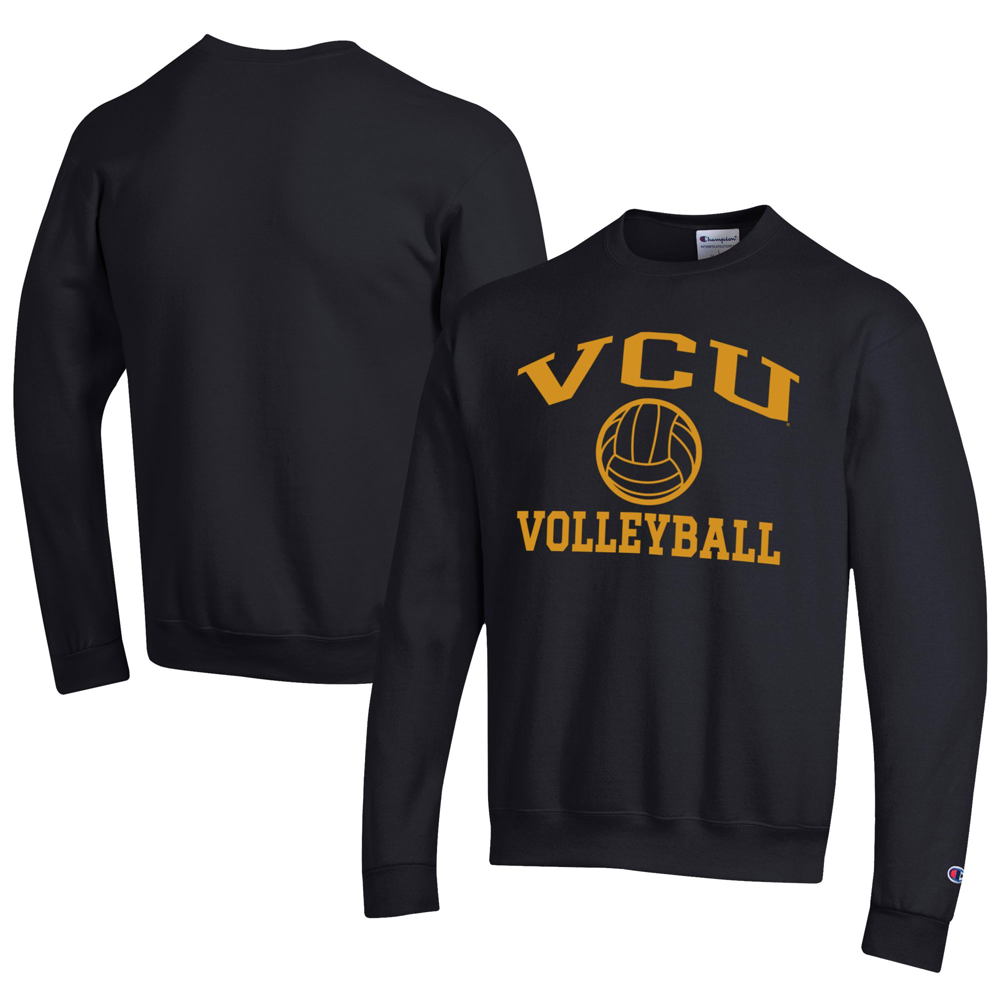 Men's Champion Black VCU Rams Icon Logo Volleyball Eco Powerblend Pullover Sweatshirt - Image 2