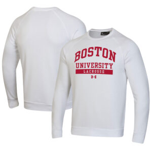 Men's Under Armour White Boston University Lacrosse All Day Fleece Pullover Sweatshirt