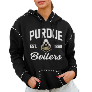 Women's Gameday Couture  Black Purdue Boilermakers Studded Pullover Hoodie