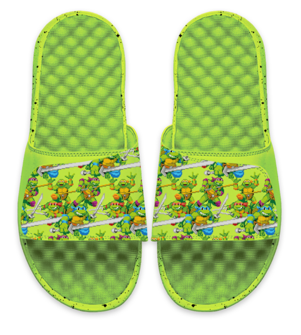 Men's ISlide  Green Teenage Mutant Ninja Turtles Pixelated Group Graphic Slide Sandals