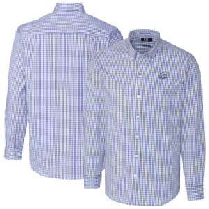 Men's Cutter & Buck Blue Columbus Clippers Easy Care Stretch Gingham Long Sleeve Button-Down Shirt