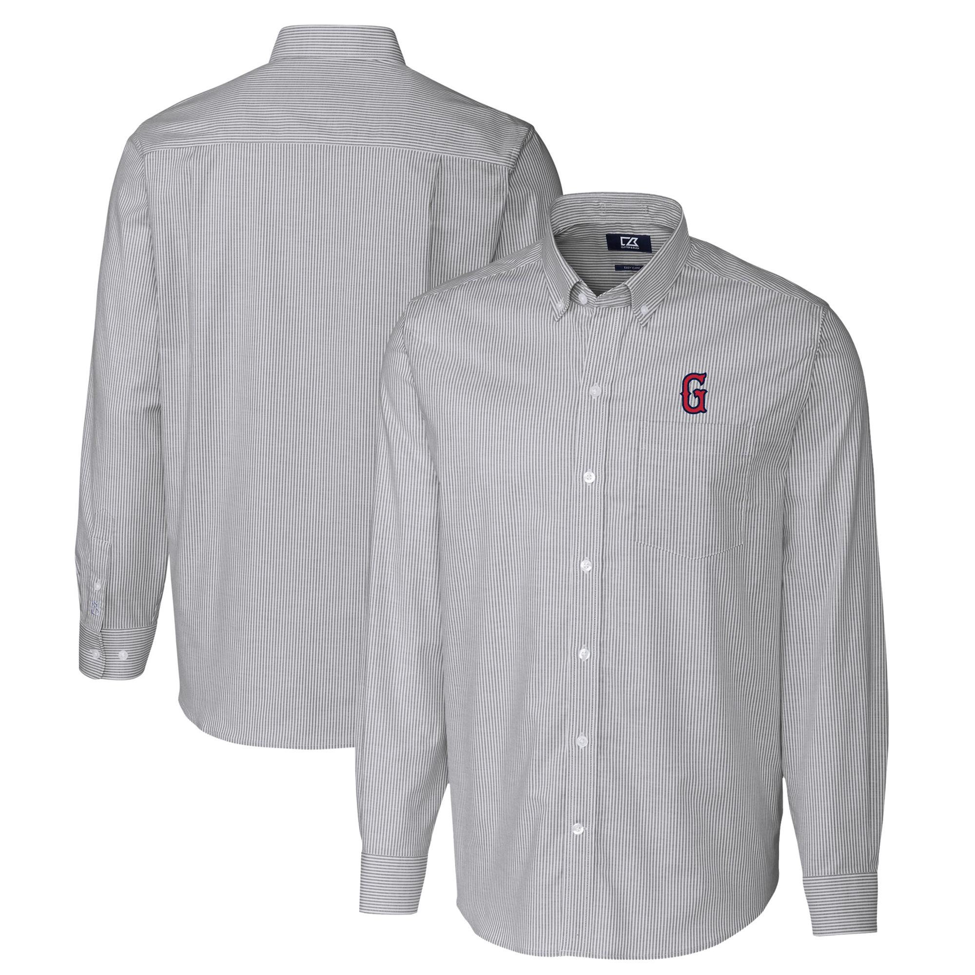 Men's Cutter & Buck Charcoal Greenville Drive Oxford Stretch Stripe Long Sleeve Button-Down Dress Shirt - Image 5