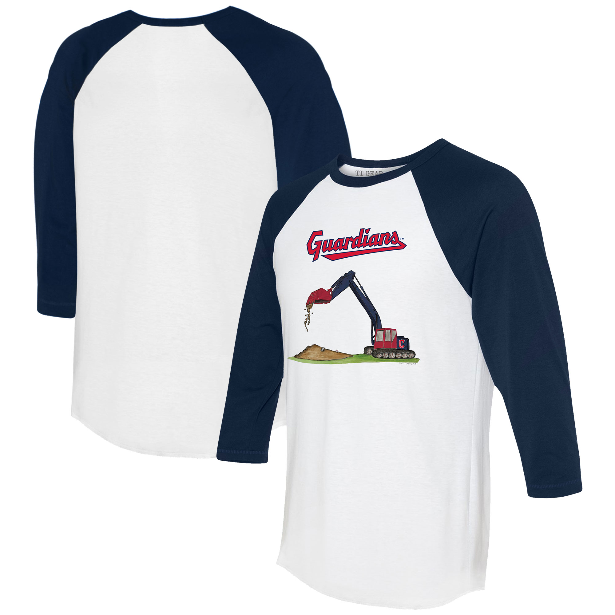Infant Tiny Turnip White/Navy Cleveland Guardians Excavator 3/4-Sleeve Raglan T-Shirt