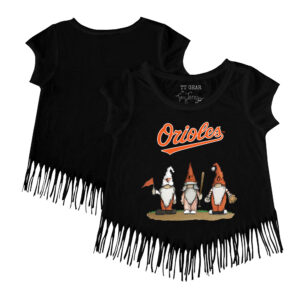 Girls Toddler Tiny Turnip Black Baltimore Orioles Gnomes Fringe T-Shirt