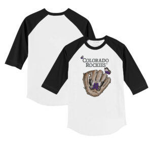 Youth Tiny Turnip White/Black Colorado Rockies Butterfly Glove 3/4-Sleeve Raglan T-Shirt
