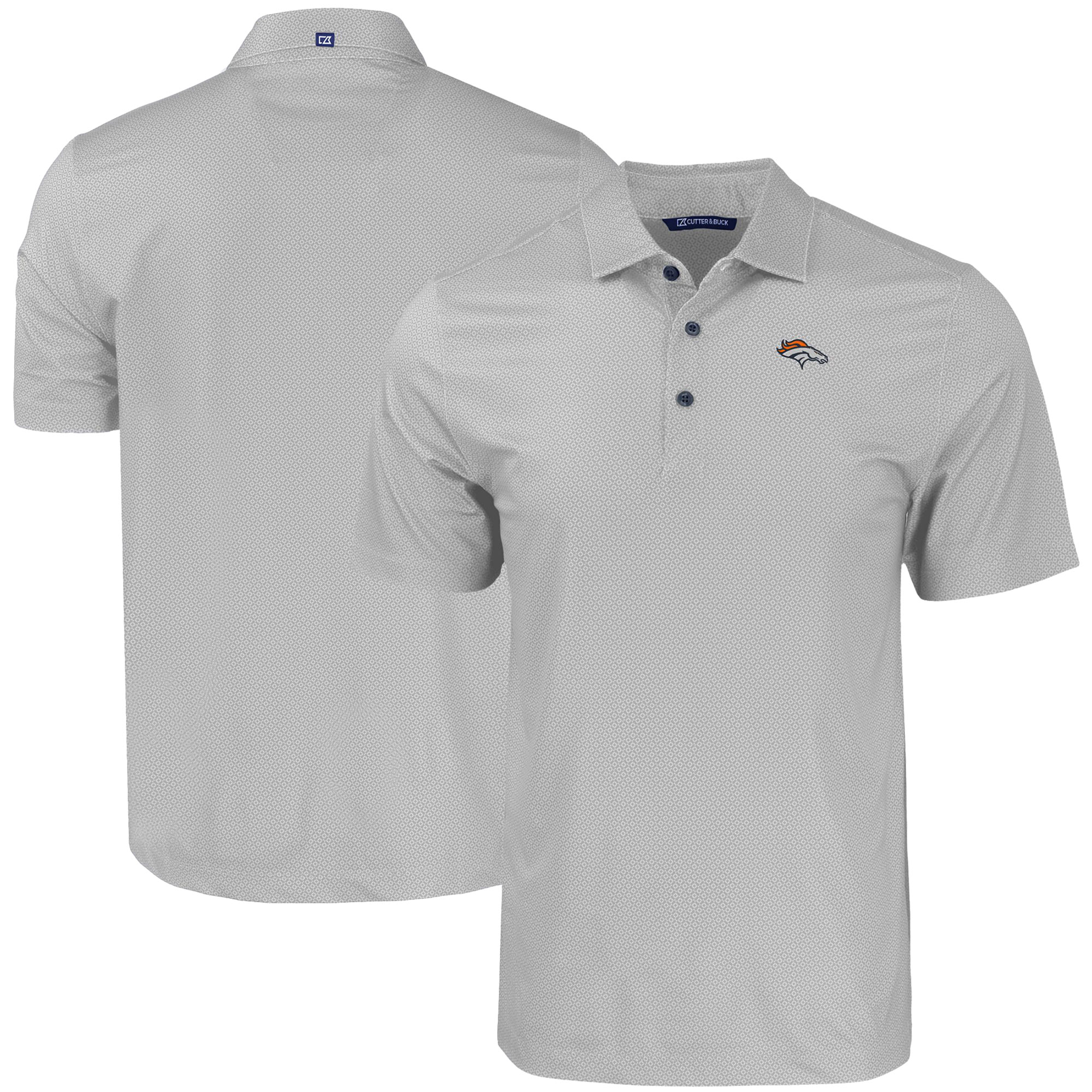 Men's Cutter & Buck Gray Denver Broncos Pike Eco Tonal Geo Print Stretch Recycled Polo