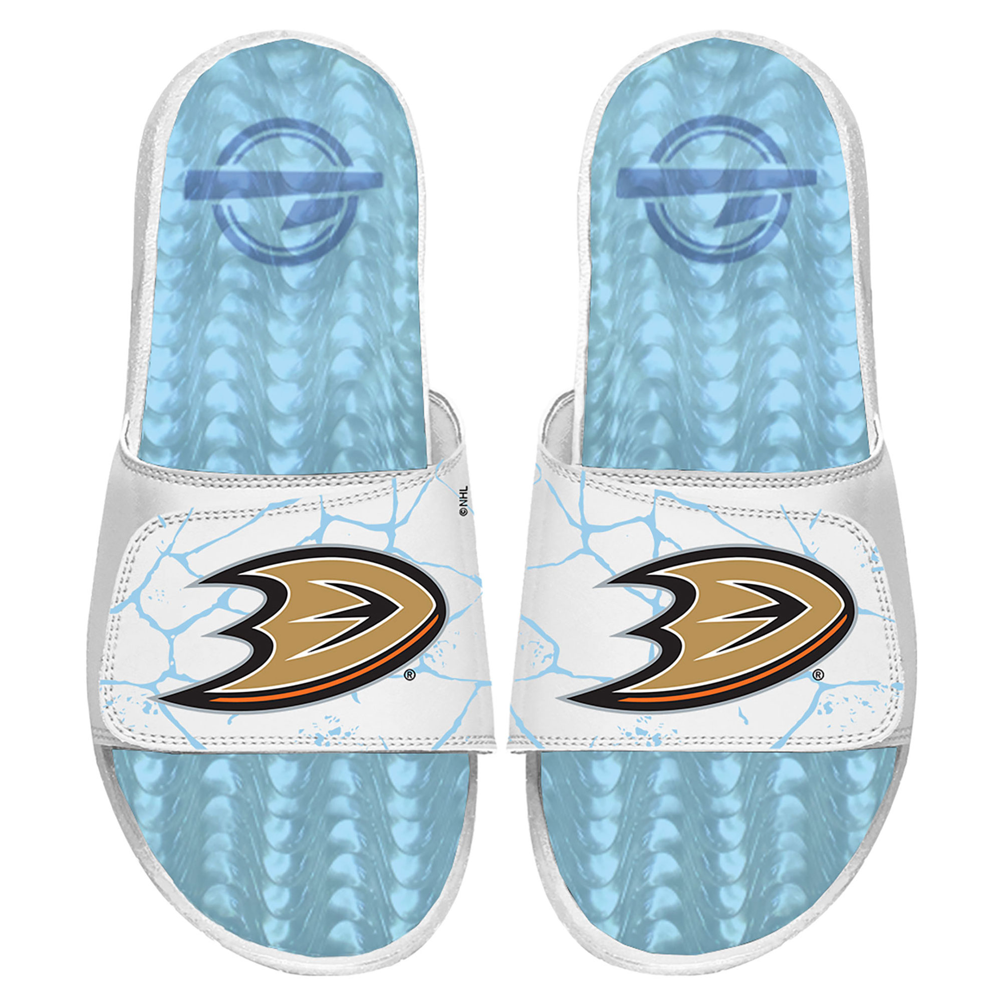 Men's ISlide White Anaheim Ducks Ice Gel Slide Sandals