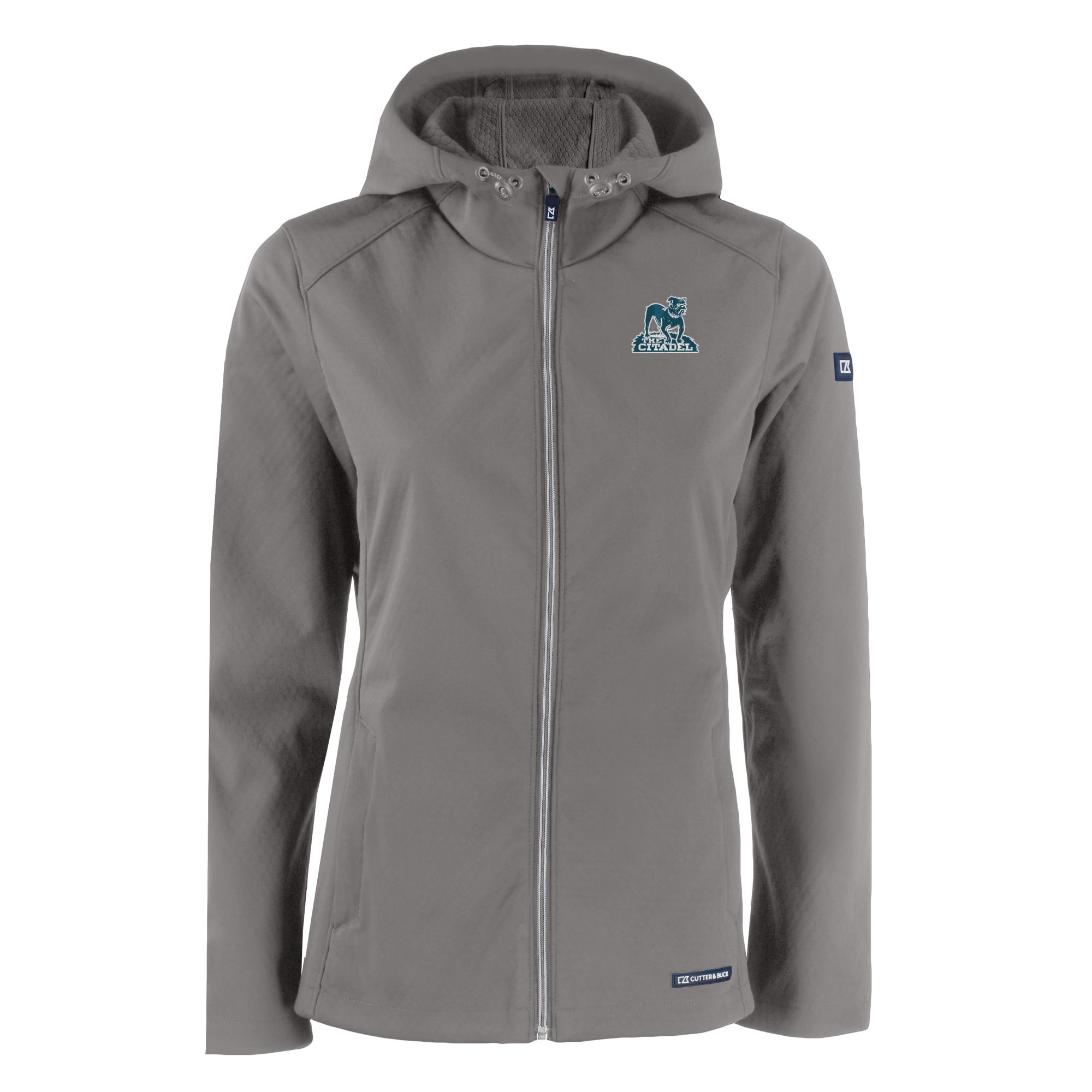 Women's Cutter & Buck Gray Citadel Bulldogs Evoke Eco Softshell Recycled Full-Zip Hooded Jacket - Image 3