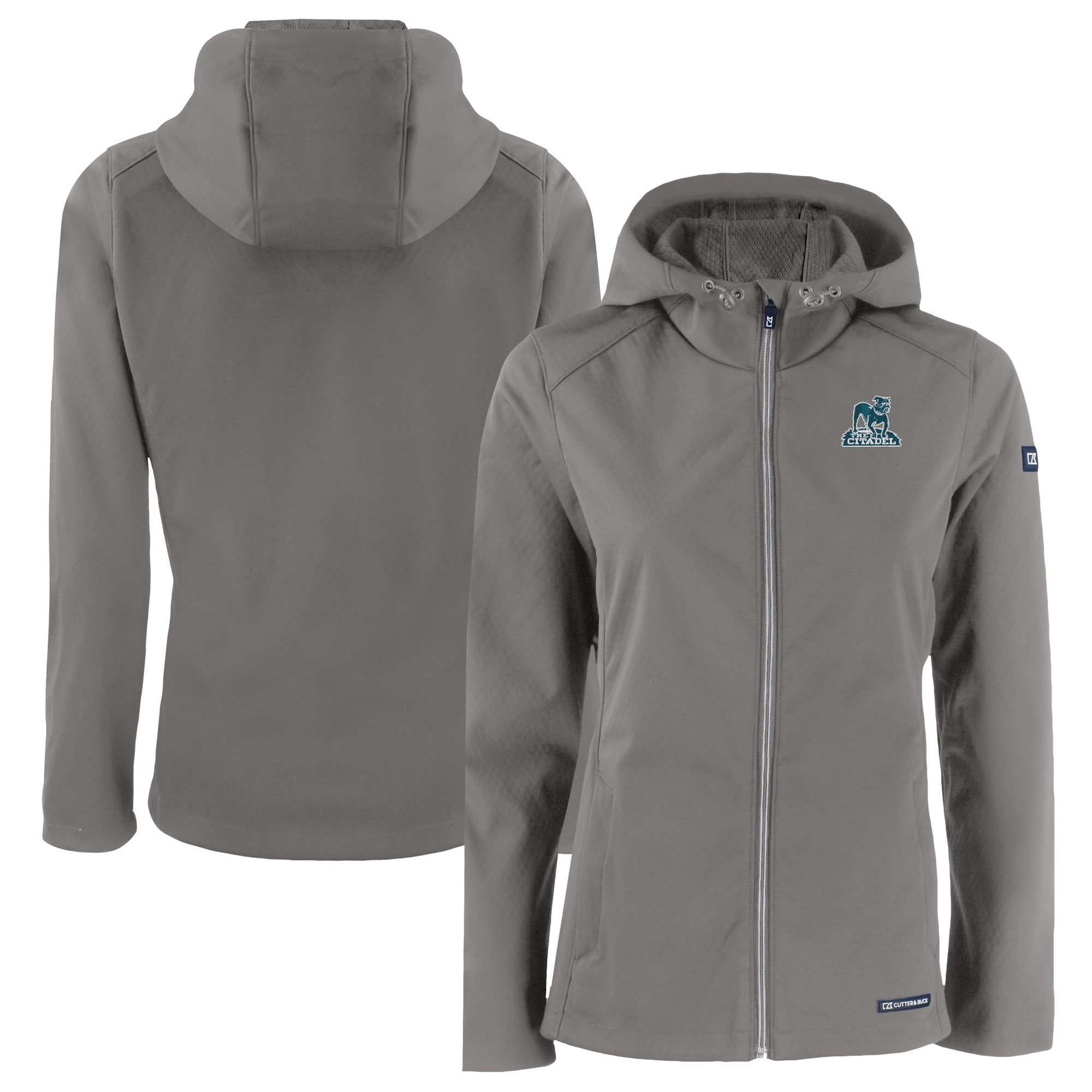 Women's Cutter & Buck Gray Citadel Bulldogs Evoke Eco Softshell Recycled Full-Zip Hooded Jacket