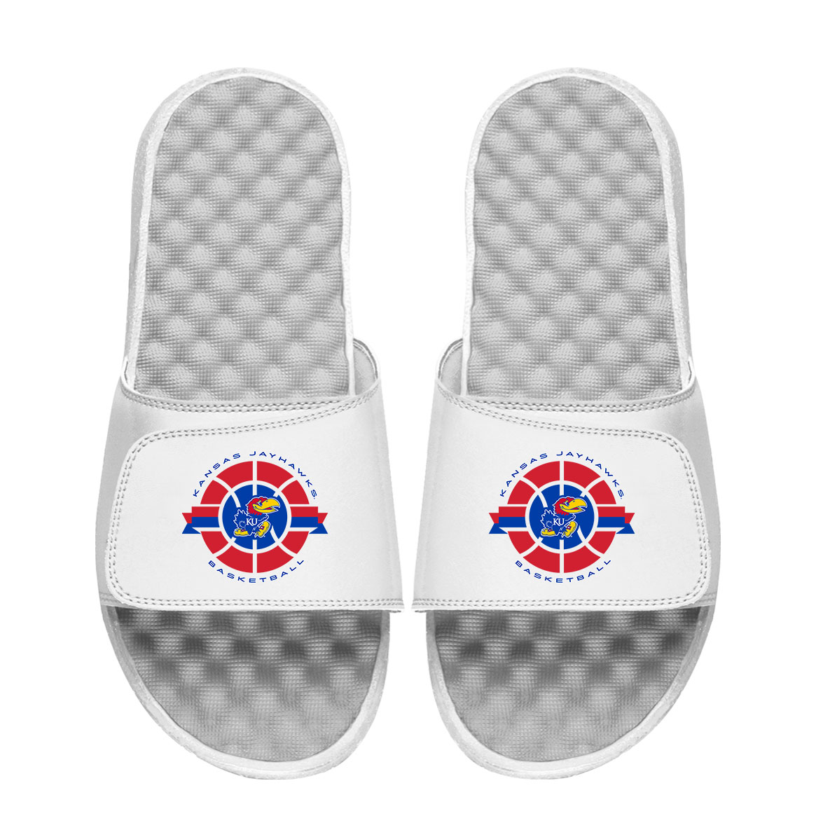 Youth ISlide White Kansas Jayhawks Basketball Logo Slide Sandals