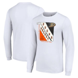 Men's Starter White Anaheim Ducks Shield Long Sleeve Graphic T-Shirt
